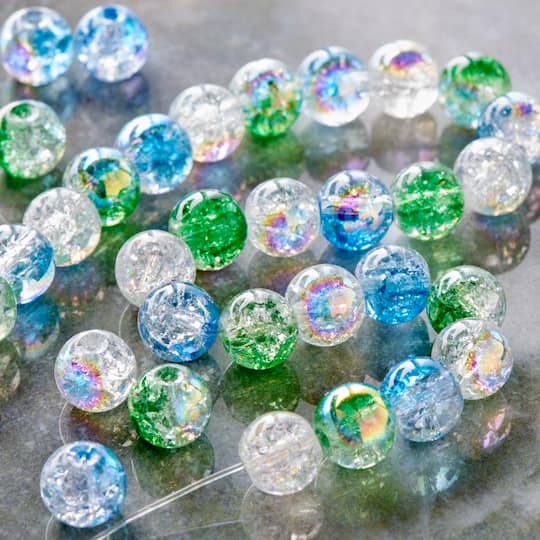 Blue & Green Crackled Glass Round Beads, 8mm by Bead Landing™